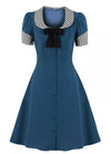 Blaues Vintage-Kleid mit Rundhalsausschnitt