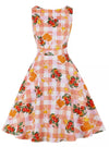 Geblümtes rosafarbenes Vintage-Kleid mit Rundhalsausschnitt