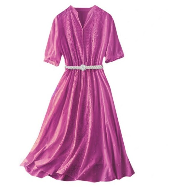 Fuchsia Vintage-Kleid mit V-Ausschnitt
