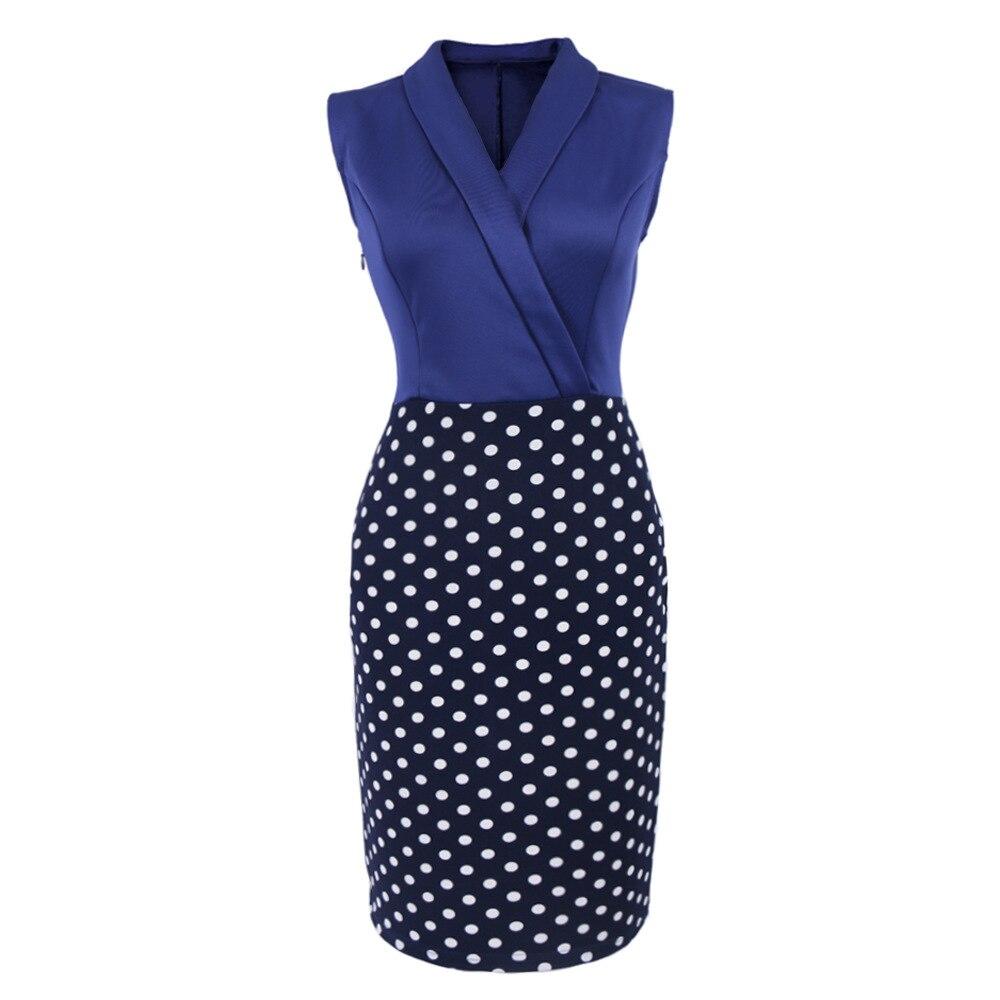Vintage Blaues Polka Dot Bleistiftkleid