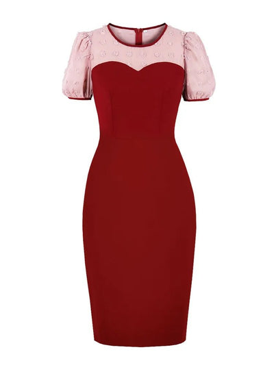 Burgunderfarbenes Bleistift-Chic-Vintage-Kleid