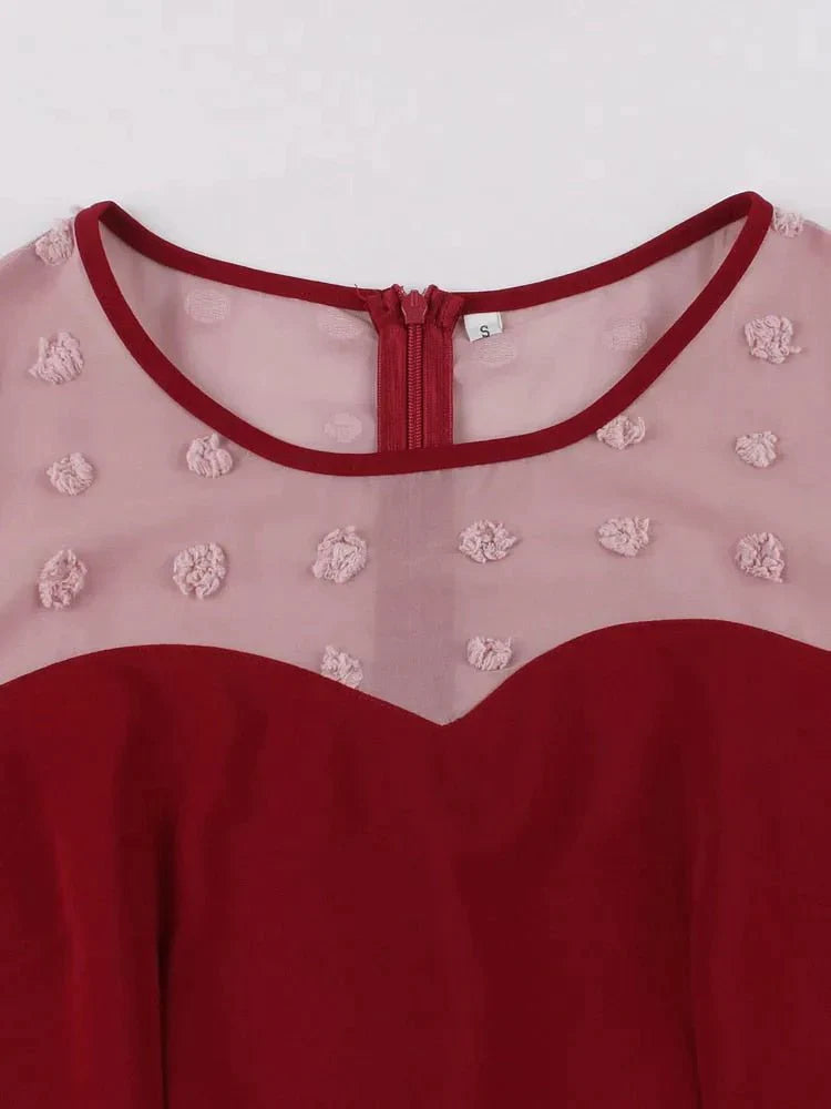 Burgunderfarbenes Bleistift-Chic-Vintage-Kleid