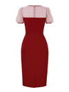 Burgunderfarbenes Bleistift-Chic-Vintage-Kleid