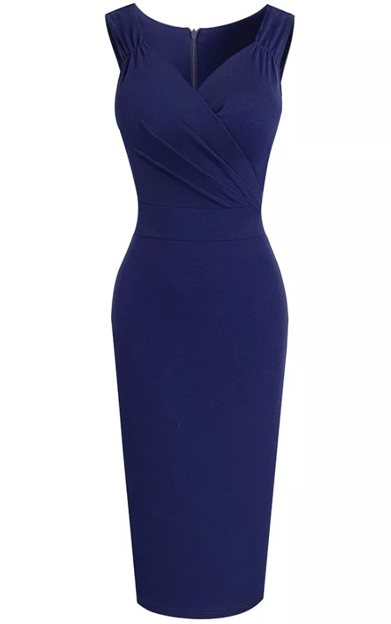 Marineblaues Vintage-Bleistiftkleid