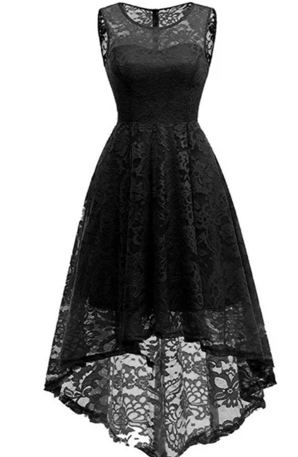 Vintage 1950er Jahre Schwarzes Spitzenkleid