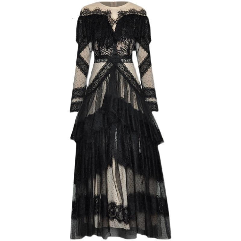 Langärmliges Spitzen-Vintage-Kleid