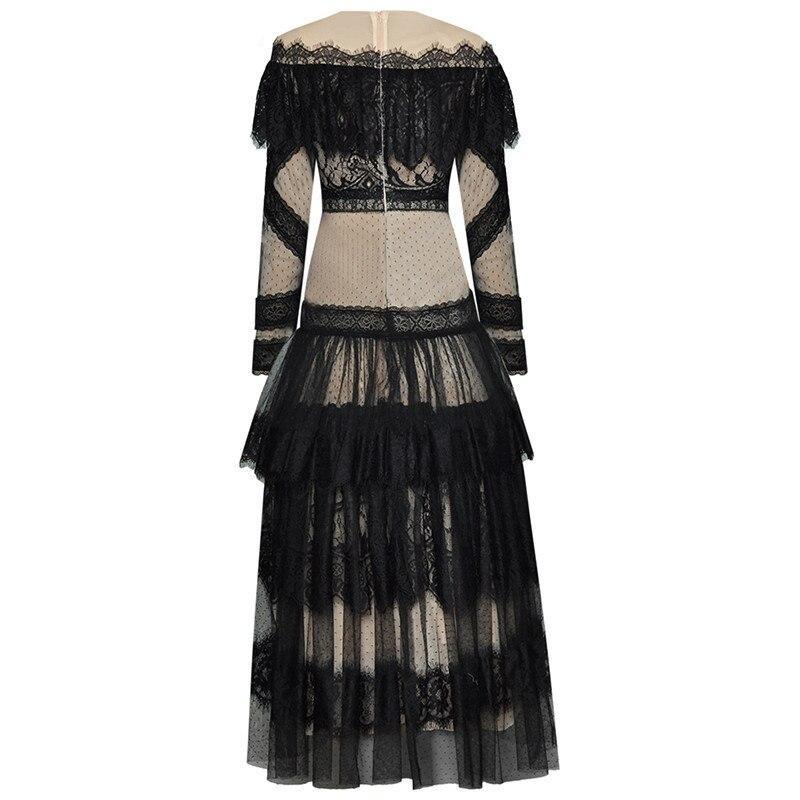 Langärmliges Spitzen-Vintage-Kleid