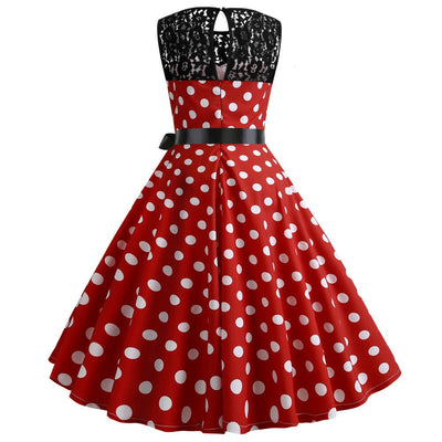 Rotes Vintage-Kleid mit gepunkteter Spitze