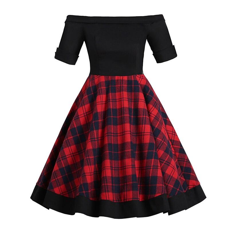 Vintage-Kleid mit karierten Schultern und nackten Schultern