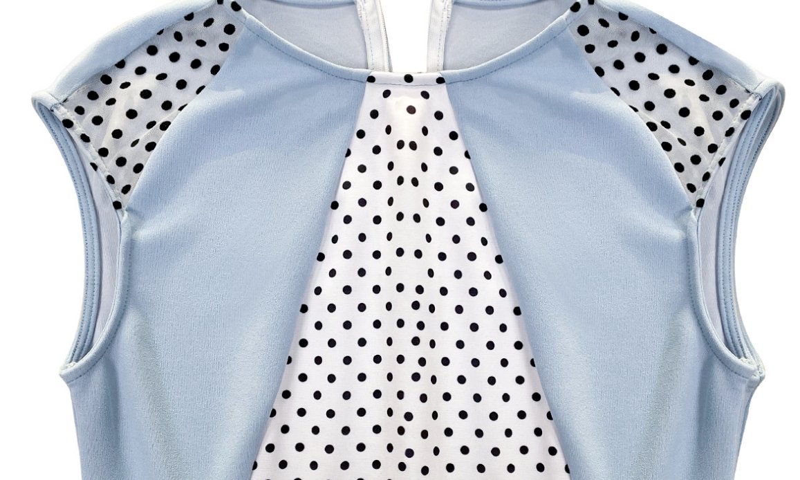 Blaues gepunktetes Vintage-Kleid für Damen