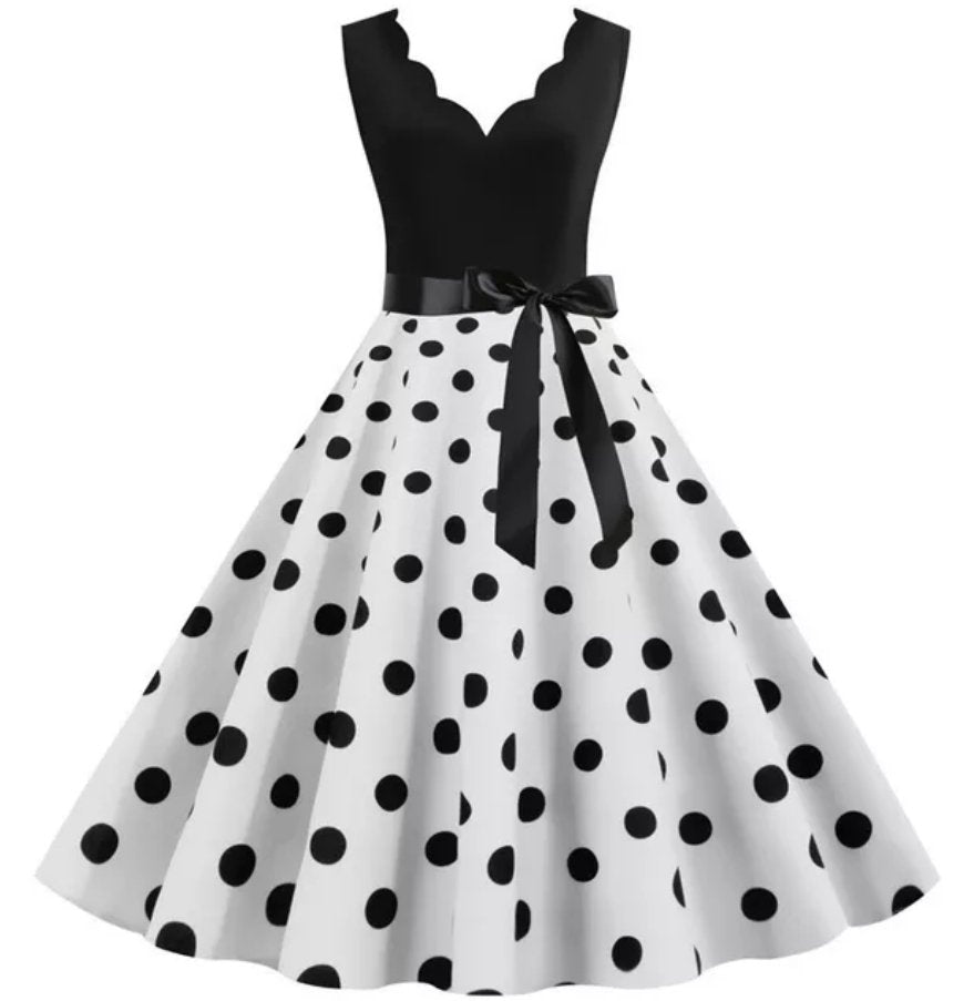 Schwarz-weißes Vintage-Kleid für Damen