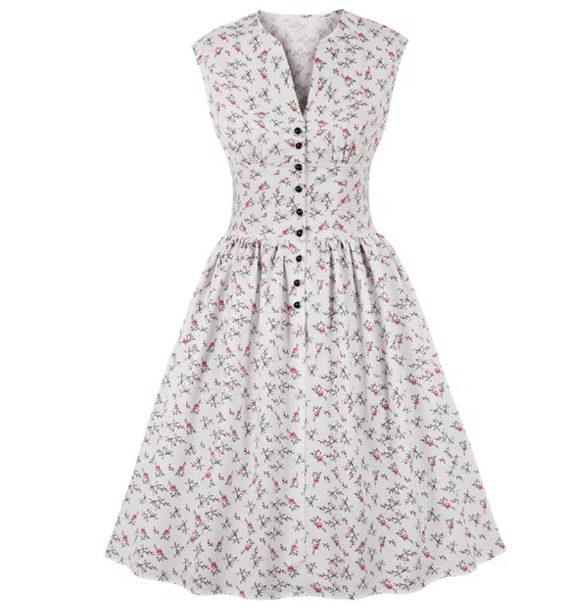 Großes Vintage-Kleid aus den 50er Jahren mit weißen Blumen