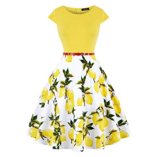 Zitronenfarbenes 50er-Jahre-Plus-Size-Vintage-Kleid