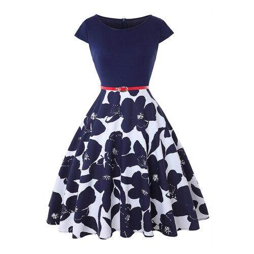 Blaues Blumen-Plus-Size-50er-Jahre-Vintage-Kleid