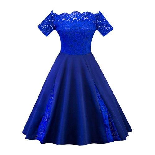 Blaues, besticktes Vintage-Kleid in Übergröße
