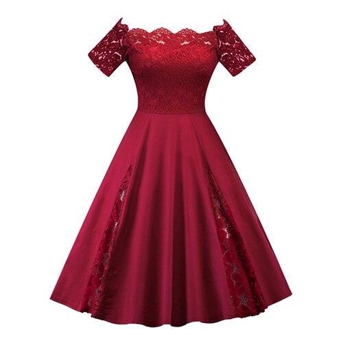 Burgunderrotes Vintage-Kleid mit Stickerei in Übergröße