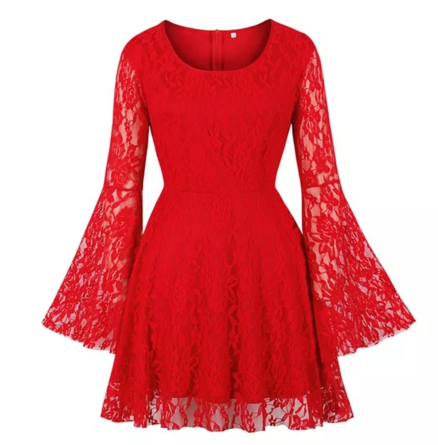 Rotes Stickerei-Plus-Size-Vintage-Kleid