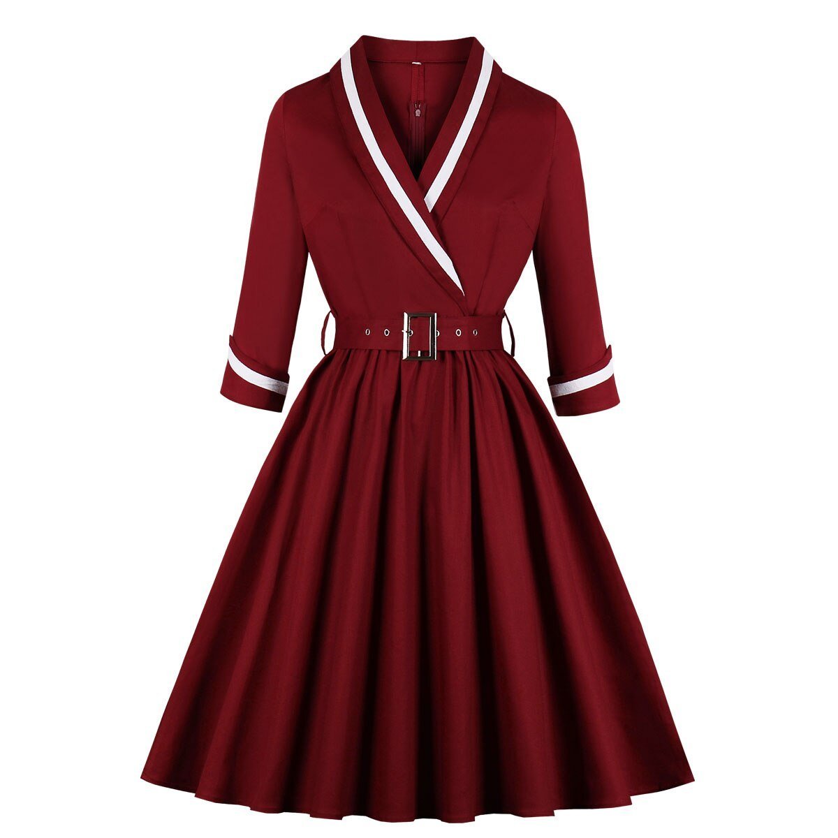 Rotes Vintage-Kleid mit V-Ausschnitt in Übergröße