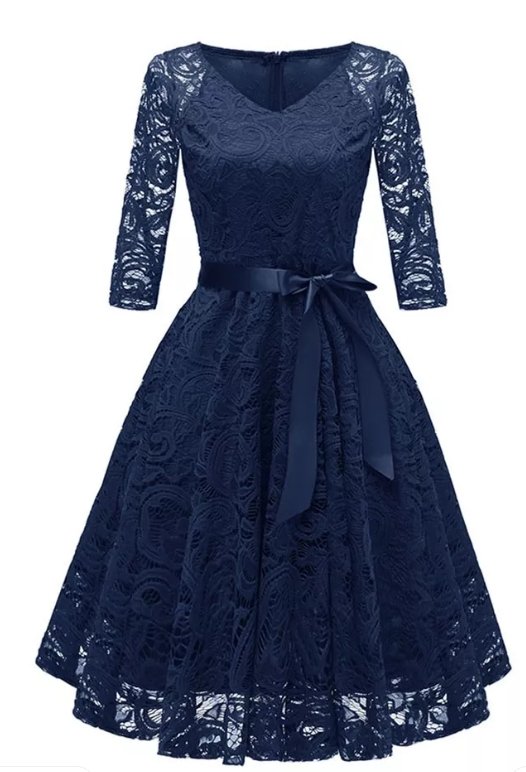 Blaues Vintage-Kleid aus Spitze in Übergröße