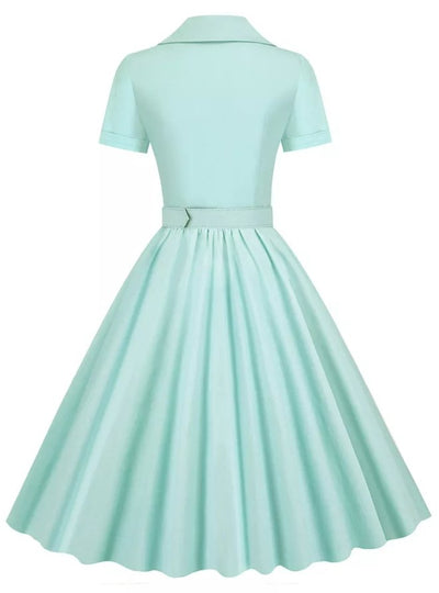 Türkises Vintage-Kleid mit hoher Taille und Übergröße