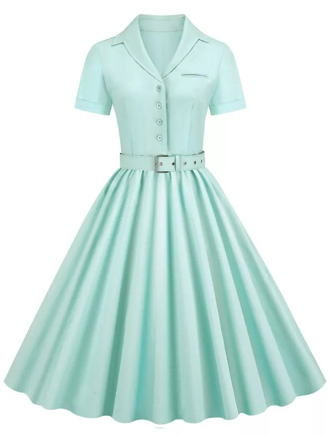 Türkises Vintage-Kleid mit hoher Taille und Übergröße