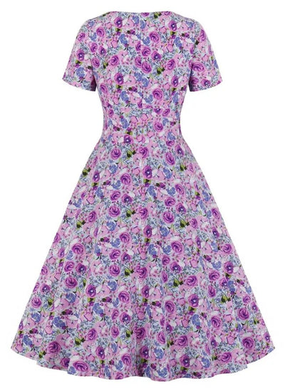 Lila Vintage-Kleid mit hoher Taille und Übergröße