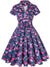 Vintage-Kleid mit marineblauen Vögeln in Übergröße
