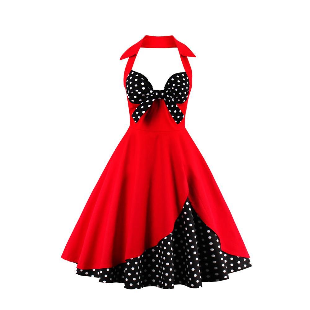 Schwarz-rot gepunktetes Vintage-Kleid in Übergröße