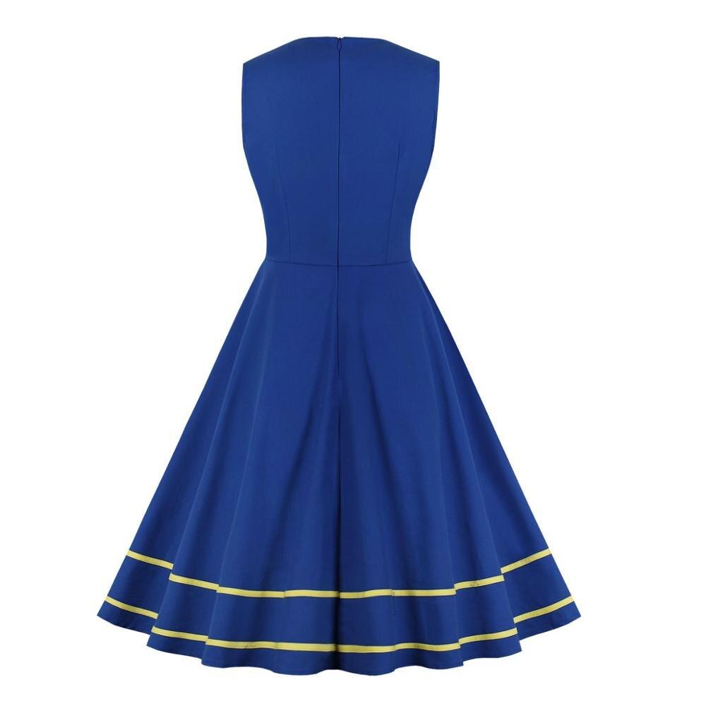 Gelbblaues Retro Plus Size Vintage Kleid