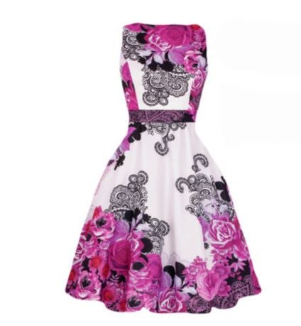 Lila-weißes Rockabilly-Vintage-Kleid in Übergröße