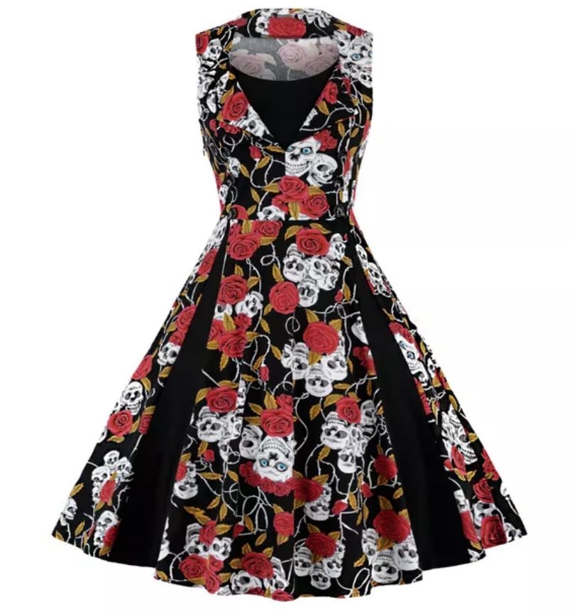 Totenkopfrotes Rockabilly-Vintage-Kleid in Übergröße