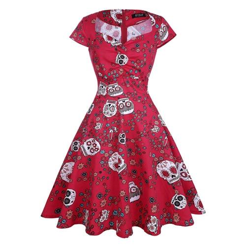 Rotes Totenkopf-Vintage-Kleid in Übergröße