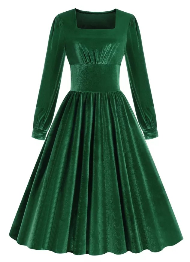 Vintage-Kleid aus grünem Satin in Übergröße