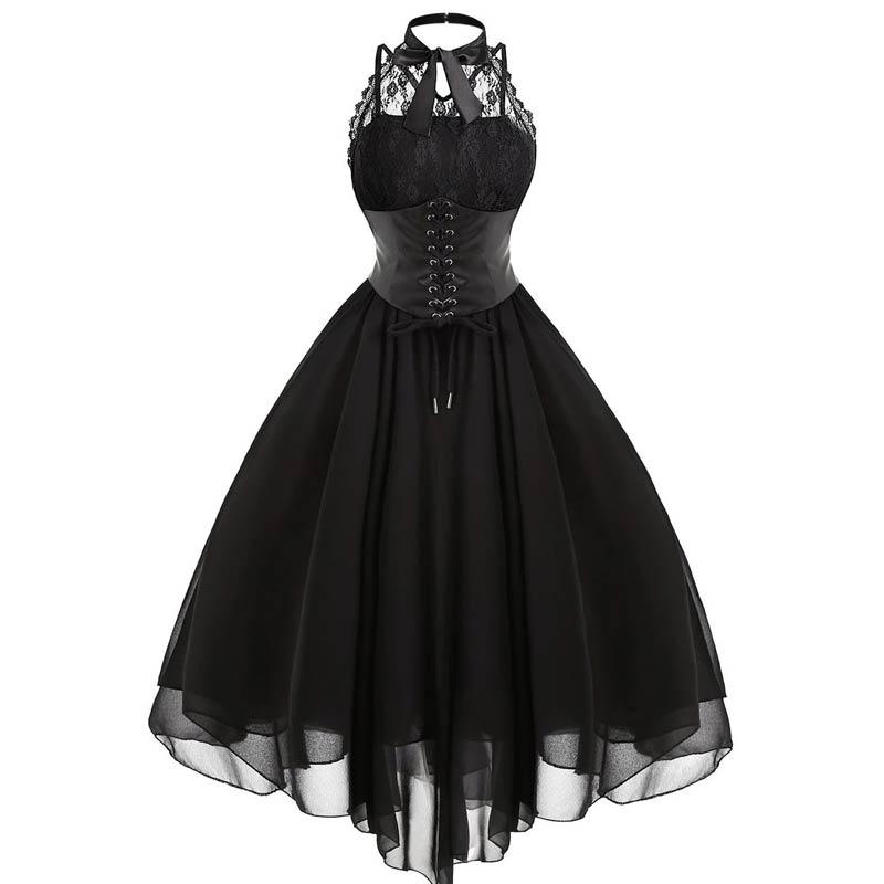 Schwarzes Steampunk-Vintage-Kleid in Übergröße