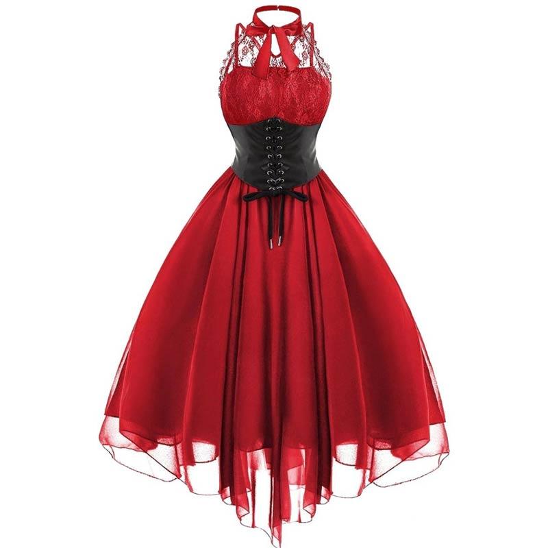 Rotes Steampunk Plus Size Vintage Kleid