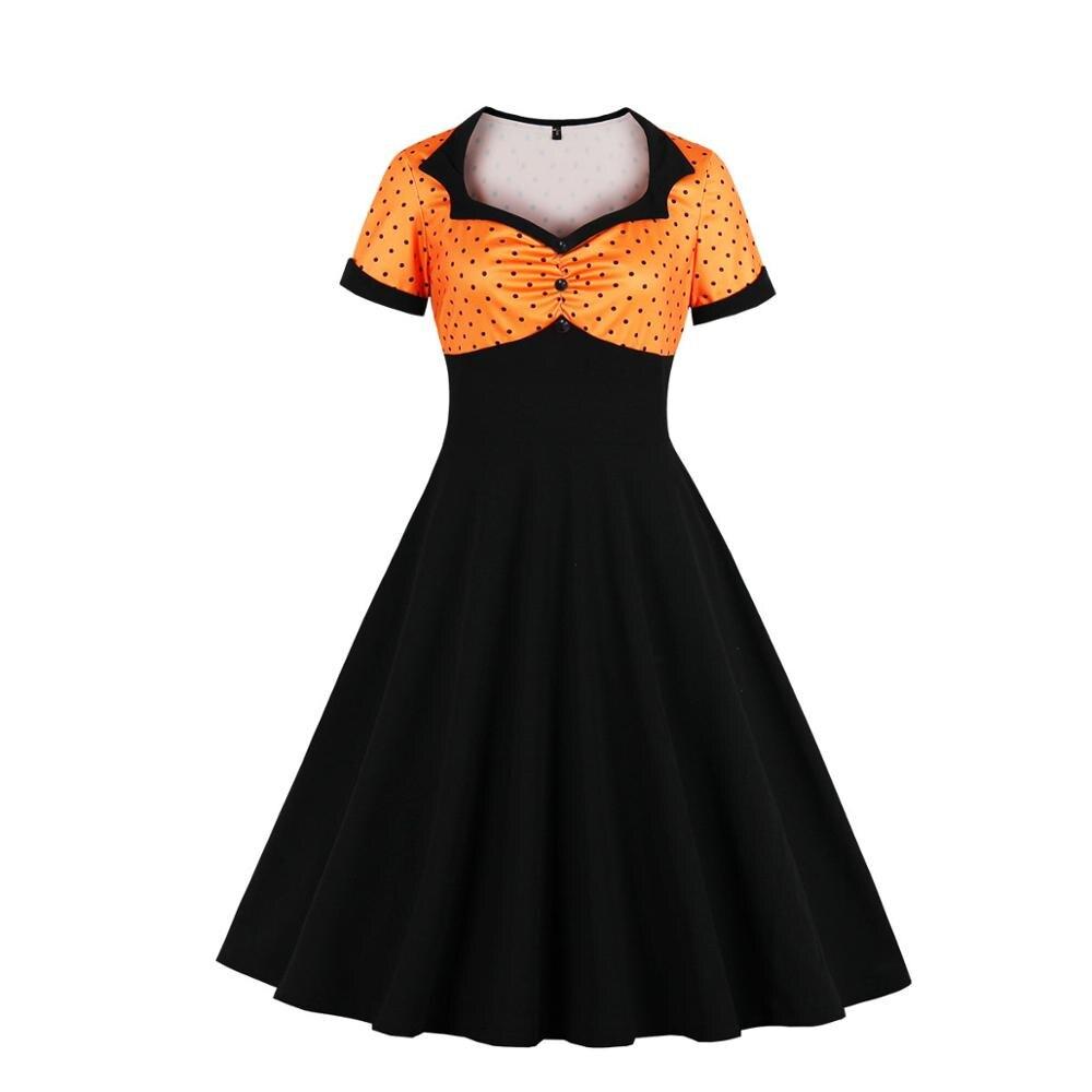 Orange-schwarzes Swing-Vintage-Kleid in Übergröße