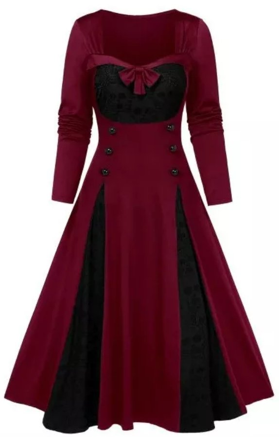Plus Size Winter Vintage Kleid Schwarz