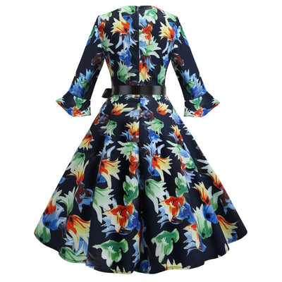 Vintage Winterkleid Marine Blumen