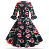 Schwarzes Mohnblumen-Winter-Vintage-Kleid