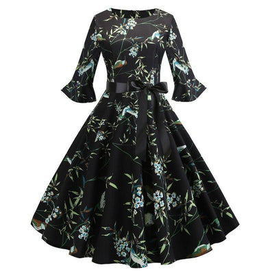 Vintage Winter Schwarzes Blumenkleid