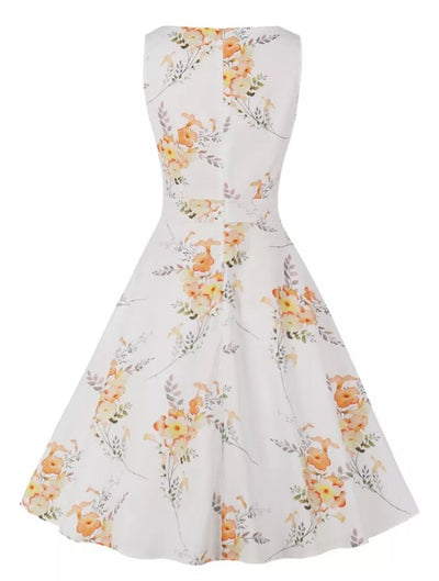 Weißes langes Vintage-Kleid im Stil der 50er Jahre