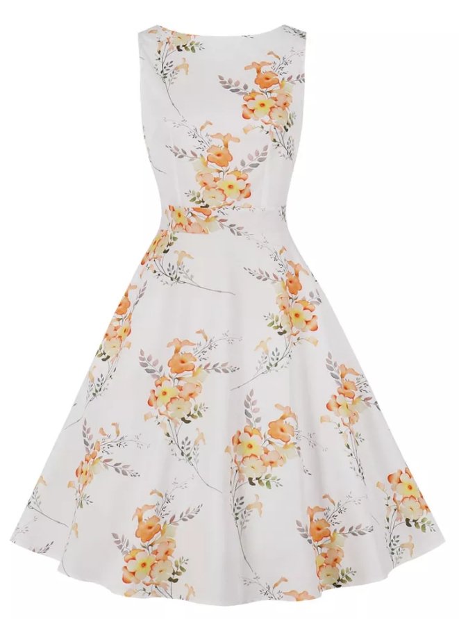 Weißes langes Vintage-Kleid im Stil der 50er Jahre