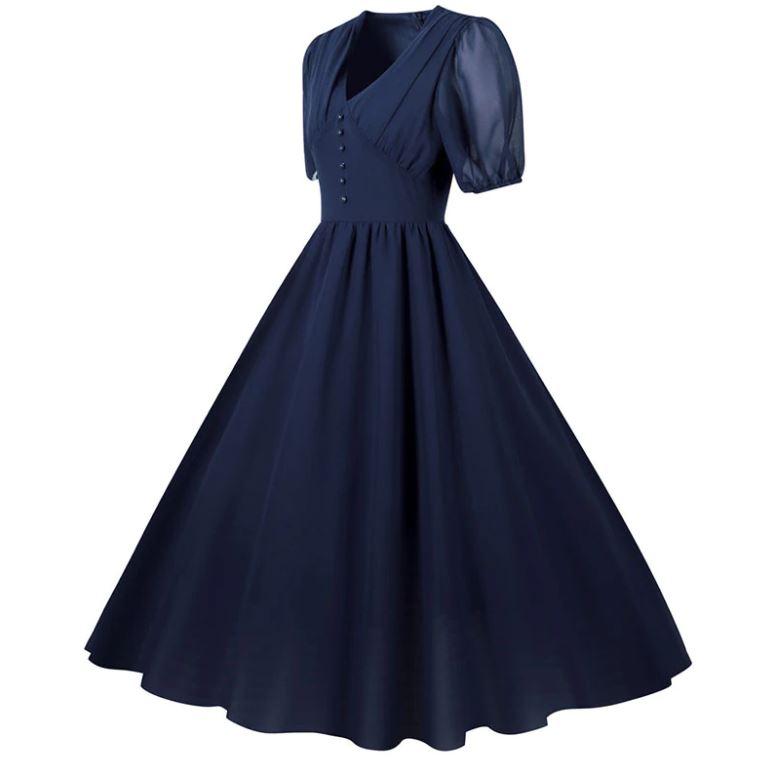 Blaues Vintage 50er Jahre Langes Kleid
