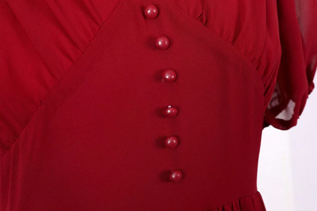 Burgunderrotes Vintage 50er Jahre Langes Kleid