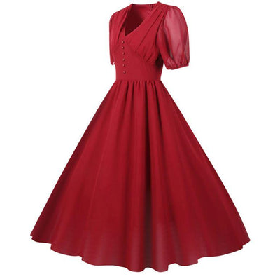 Burgunderrotes Vintage 50er Jahre Langes Kleid