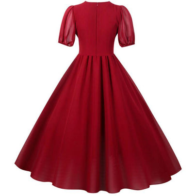 Burgunderrotes Vintage 50er Jahre Langes Kleid