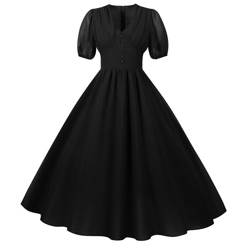 Vintage 50er Jahre Schwarzes Langes Kleid