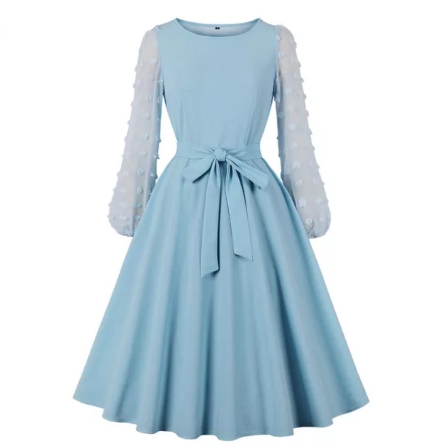 Blaues Boho Langes Vintage Kleid