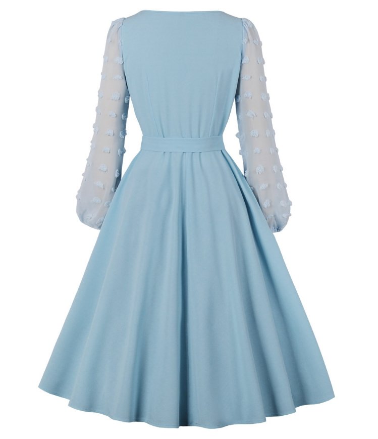 Blaues Boho Langes Vintage Kleid