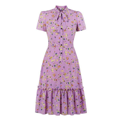 Lavendel Kurzarm Vintage Kleid